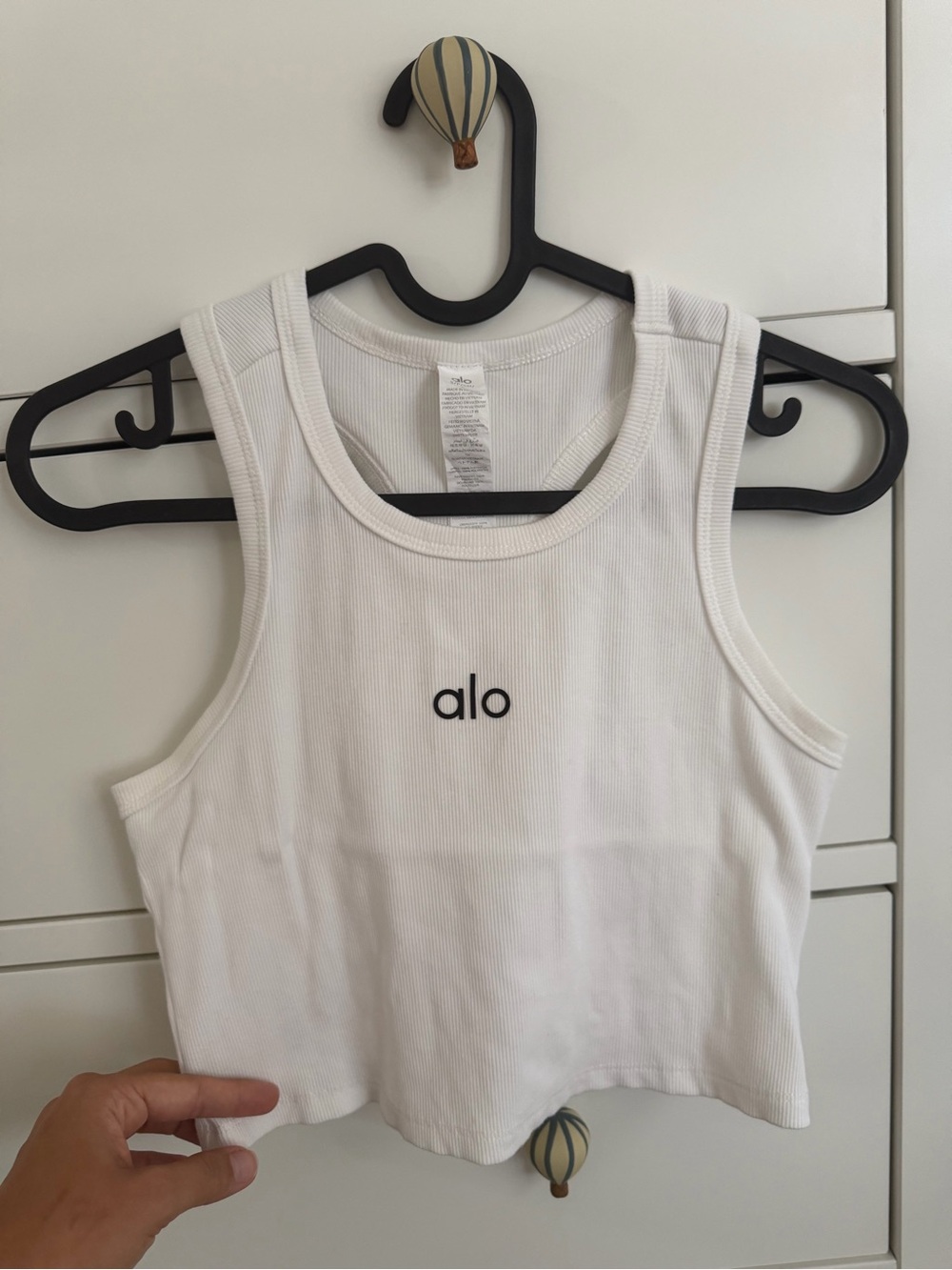 ALO Yoga White Ribbed Crop Tank Top